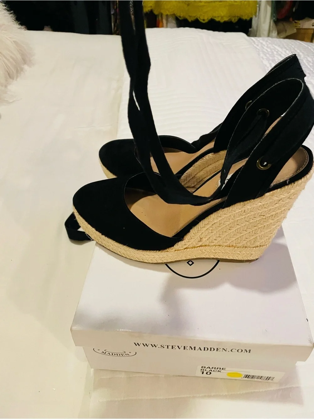 Steve Madden Black Espadrille Wedge Sandals with Ankle Straps